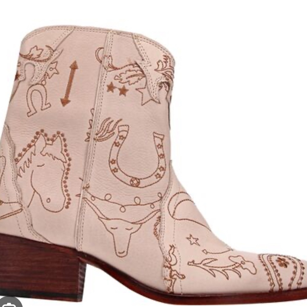 Free People Cream Ankle Boots with Western Embroidery